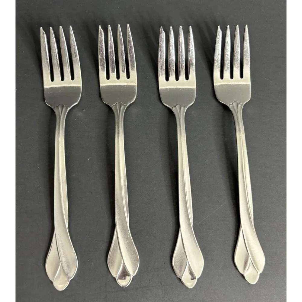 4 Oneida Satin Tribeca Salad Forks Stainless Frosted Flatware 6 5/8